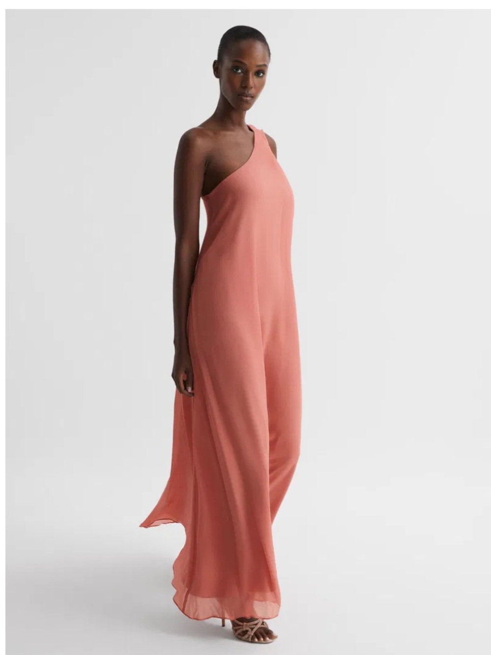 REISS Charly One Shoulder Maxi Dress In Coral Size 4